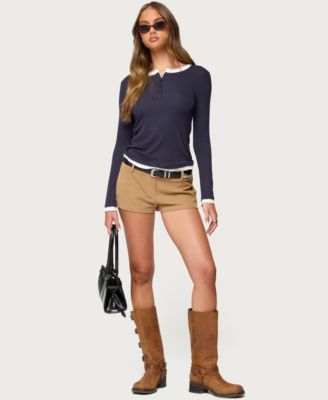 Women's Contrast Layered Look Henley Top