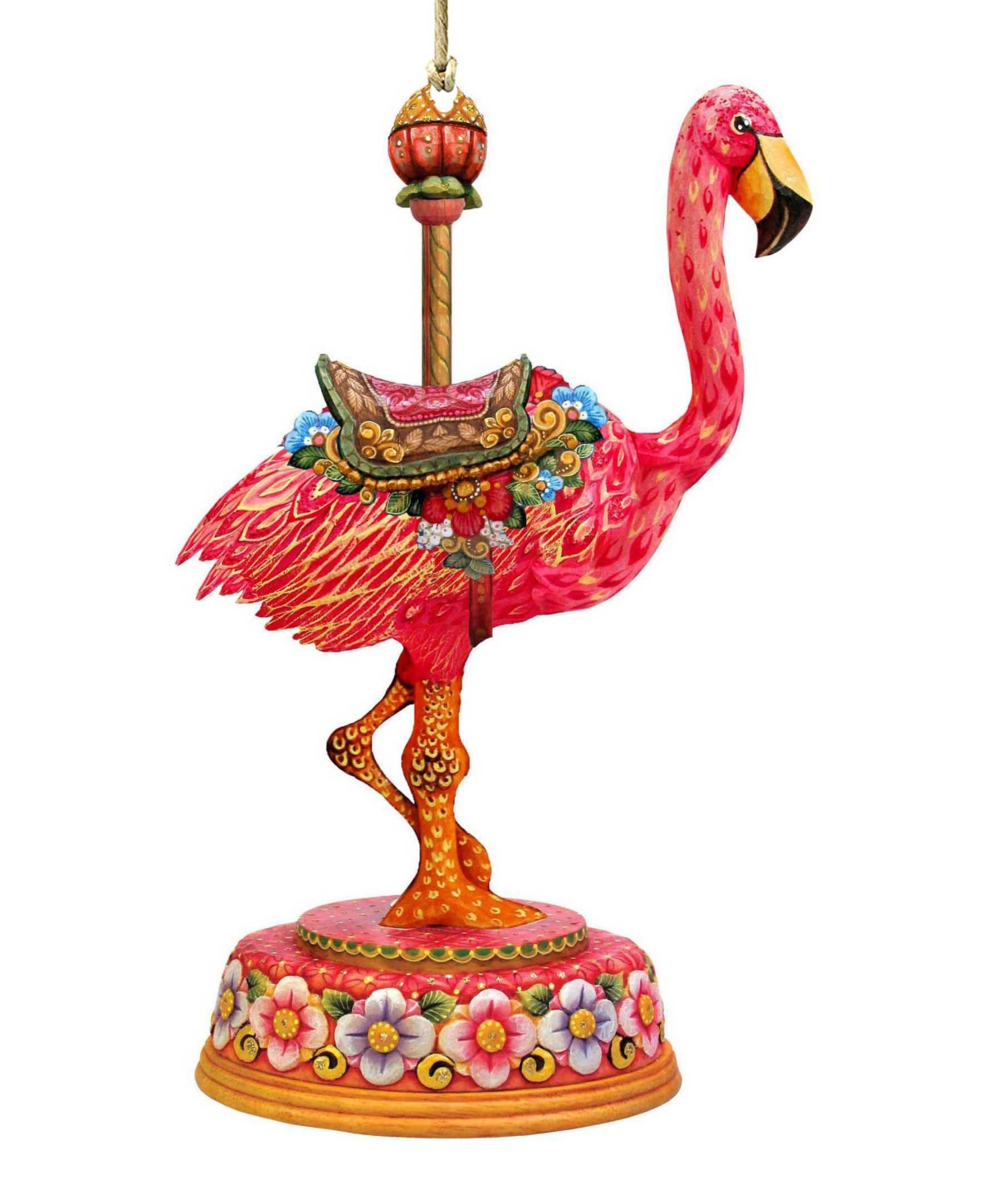 Designocracy Carousel Flamingo Holiday Wood Ornament In Multi