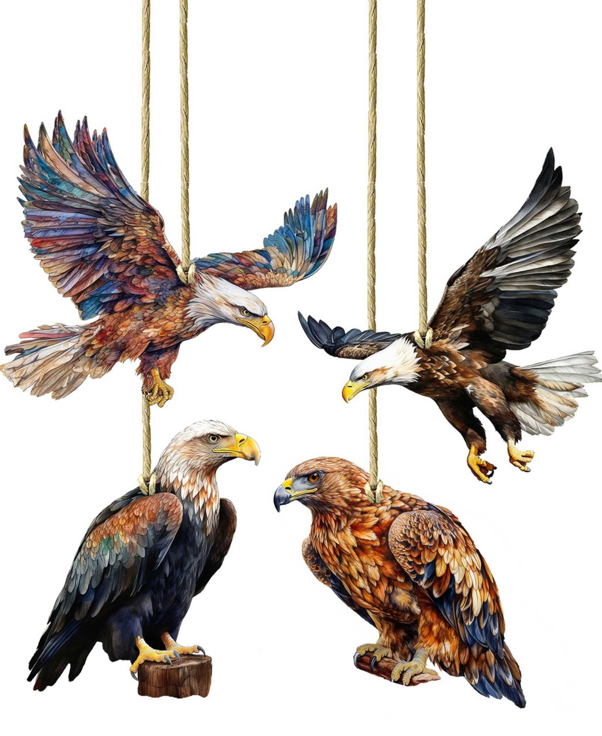 Designocracy Alaskan Eagles Wooden Ornaments, Set Of 4 In Multi