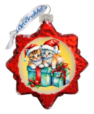 Kittens and Gifts Holiday Glass Ornament