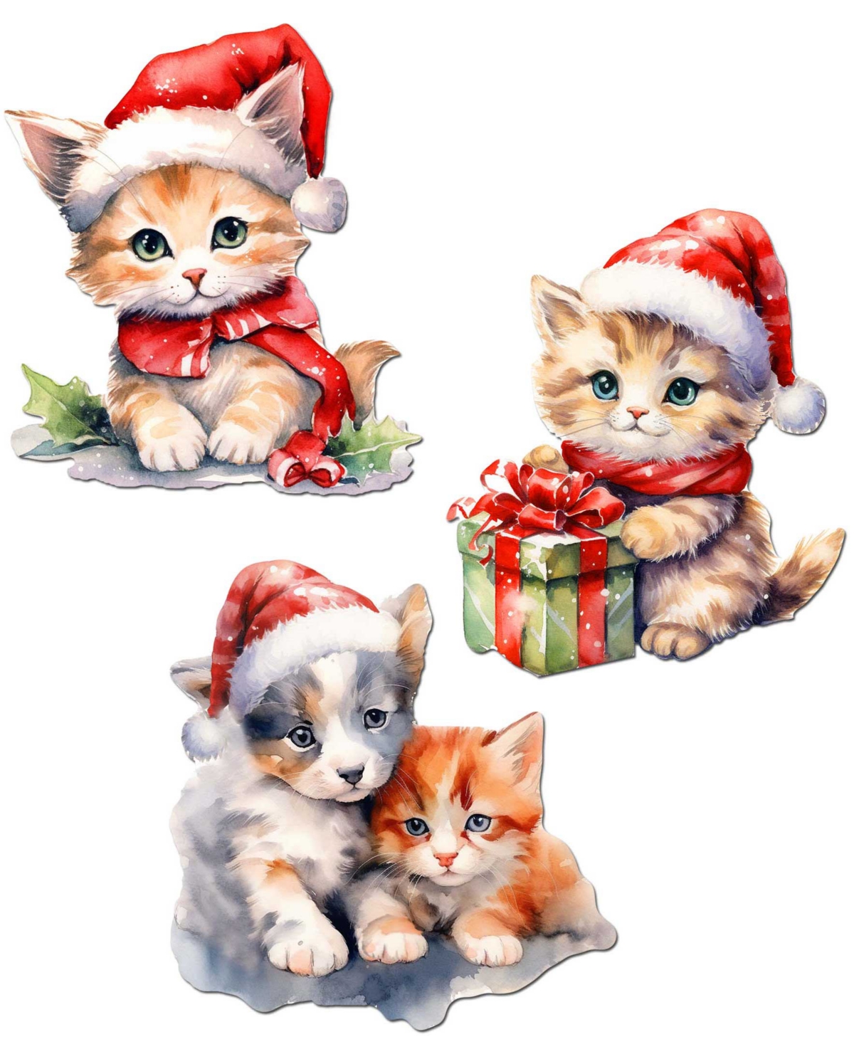 Designocracy Christmas Cats Clip Ornaments, Set 3 In Multi