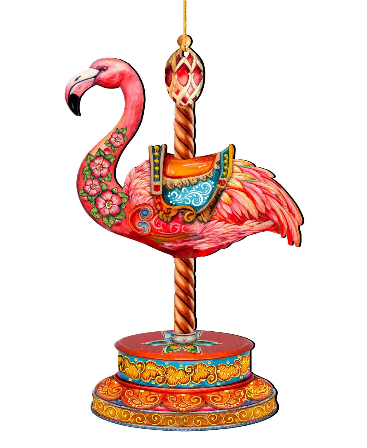 Designocracy Pink Flamingo Carousel Holiday Ornament In Multi