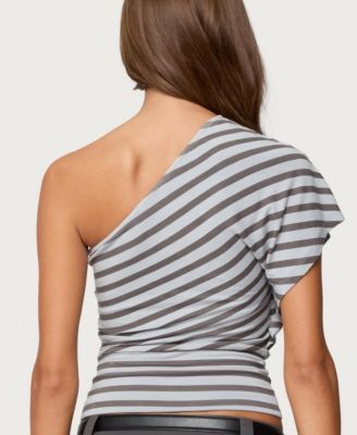 Womens Asymmetric Striped One Shoulder Top