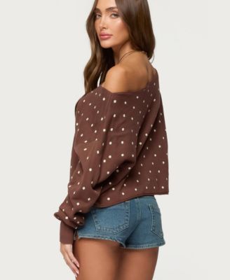 Women's Oversized Off Shoulder Polka Dot Sweater