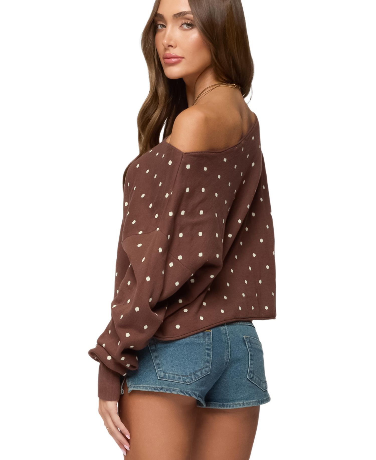 Women's Oversized Off Shoulder Polka Dot Sweater