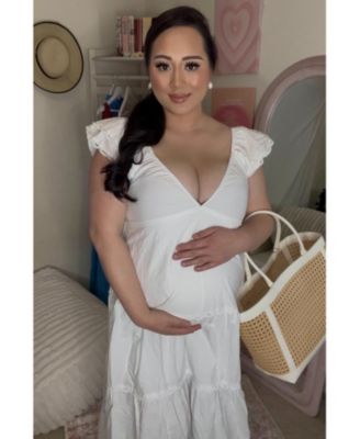 Maternity White Ruffle Trim Maxi Dress