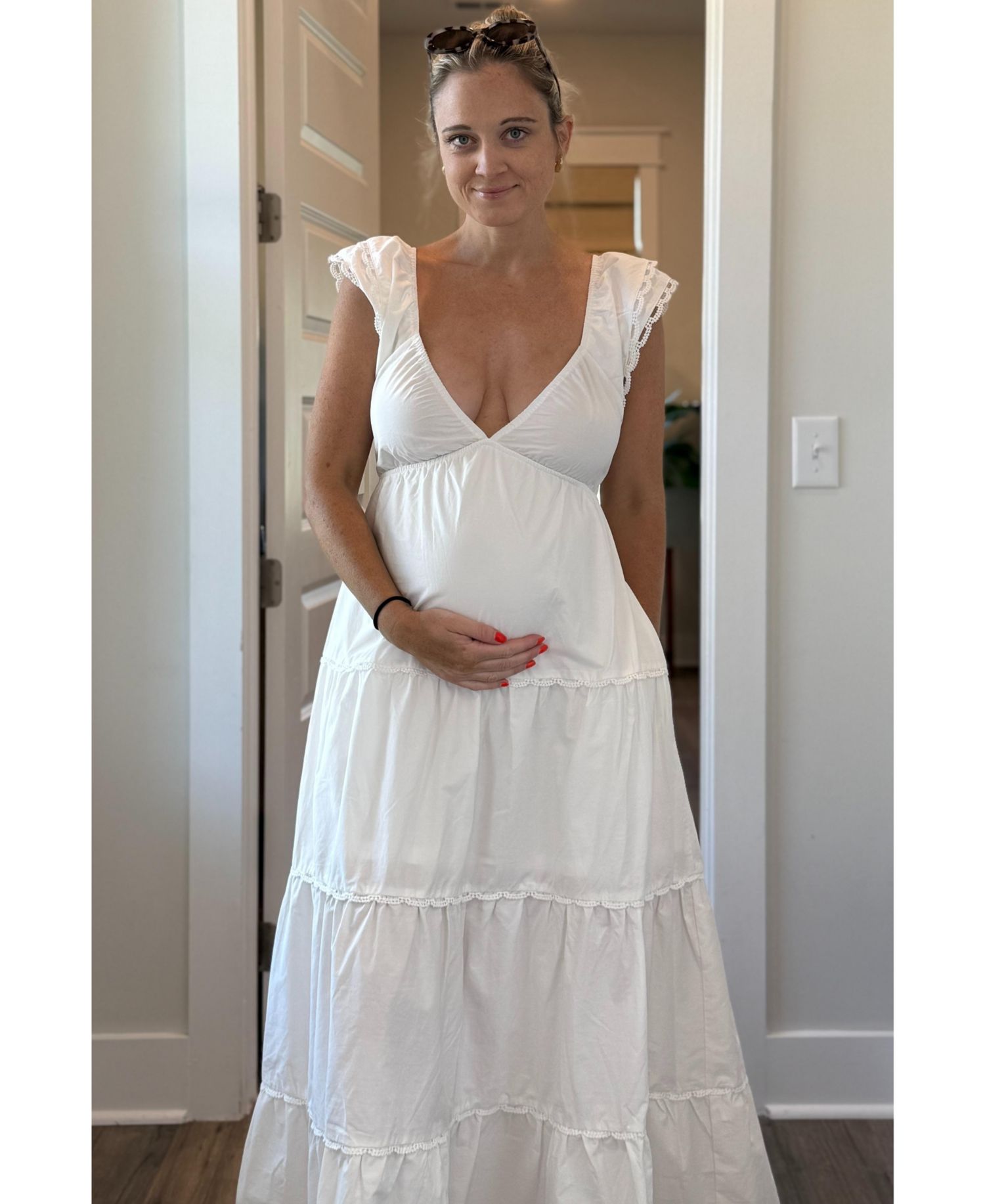 Women's Light Blue Ruffle Trim Maxi Dress