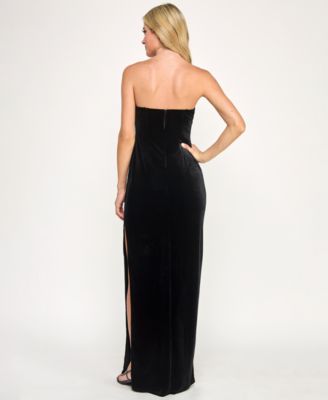 Juniors' Velvet Strapless Plunge Dress