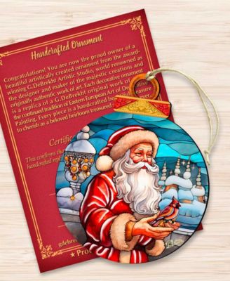 Santa with Cardinal Wooden Ornament