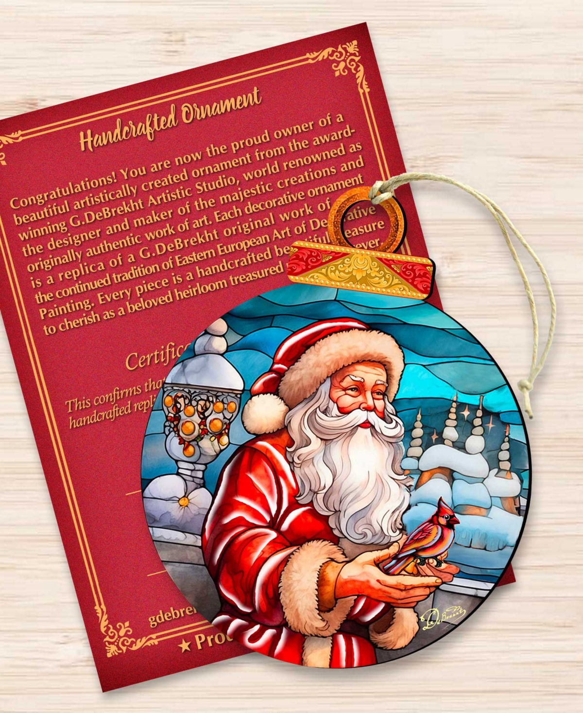 Designocracy Santa With Red Cardinal Wooden Ornament In Multi
