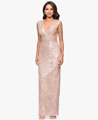 slim fit dress slacks Betsy & Adam Petite Cape-Back Metallic Gown - White Pink Gold main image 0