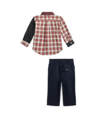 Baby Boys' Long-Sleeve Plaid Shirt and Stretch Chino Pants, 2-Piece Set