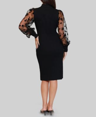 Junior's Flocked Flower Mock Neck Sweater Dress