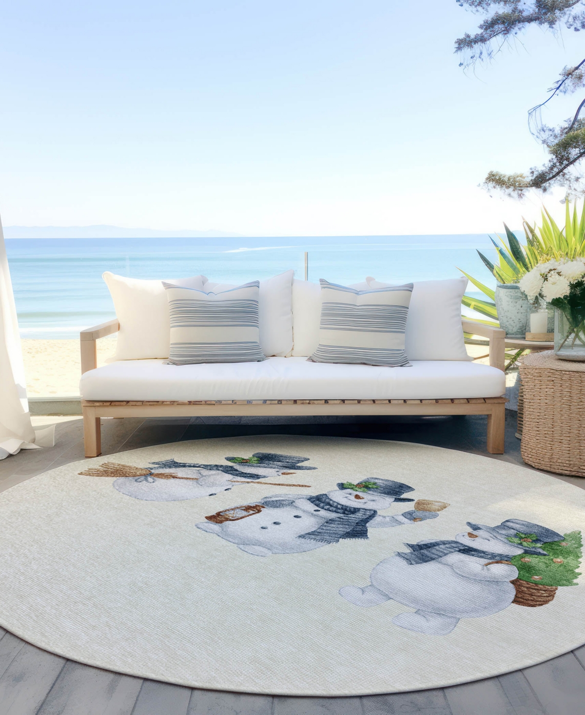 Addison Holiday Washable Indoor/outdoor Acn1826 8'x8' Round Area Rug In White