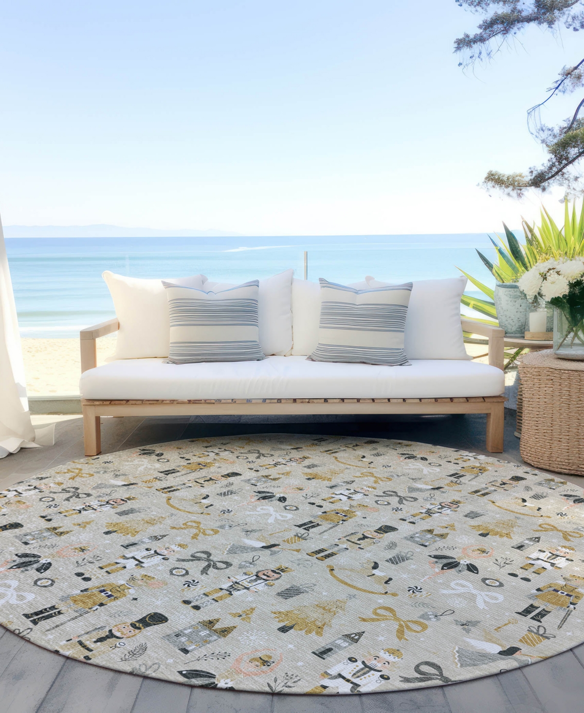 Addison Holiday Washable Indoor/outdoor Acn1827 8'x8' Round Area Rug In Brown