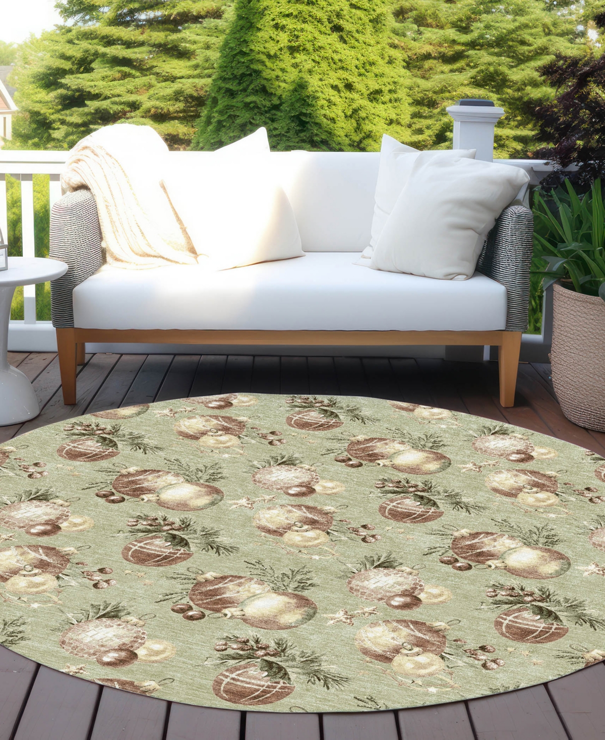 Addison Holiday Washable Indoor/outdoor Acn1828 8'x8' Round Area Rug In Green