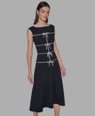 KARL LAGERFELD PARIS - Women's Piping Detail Boat Neck Midi Dress