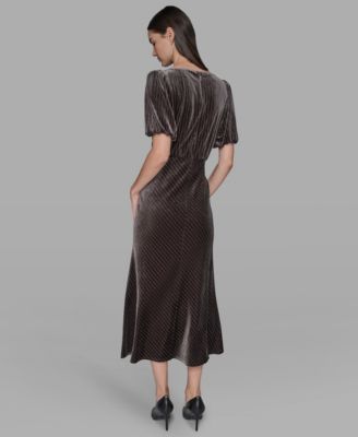 Women's Velvet Pinstripe Midi Dress