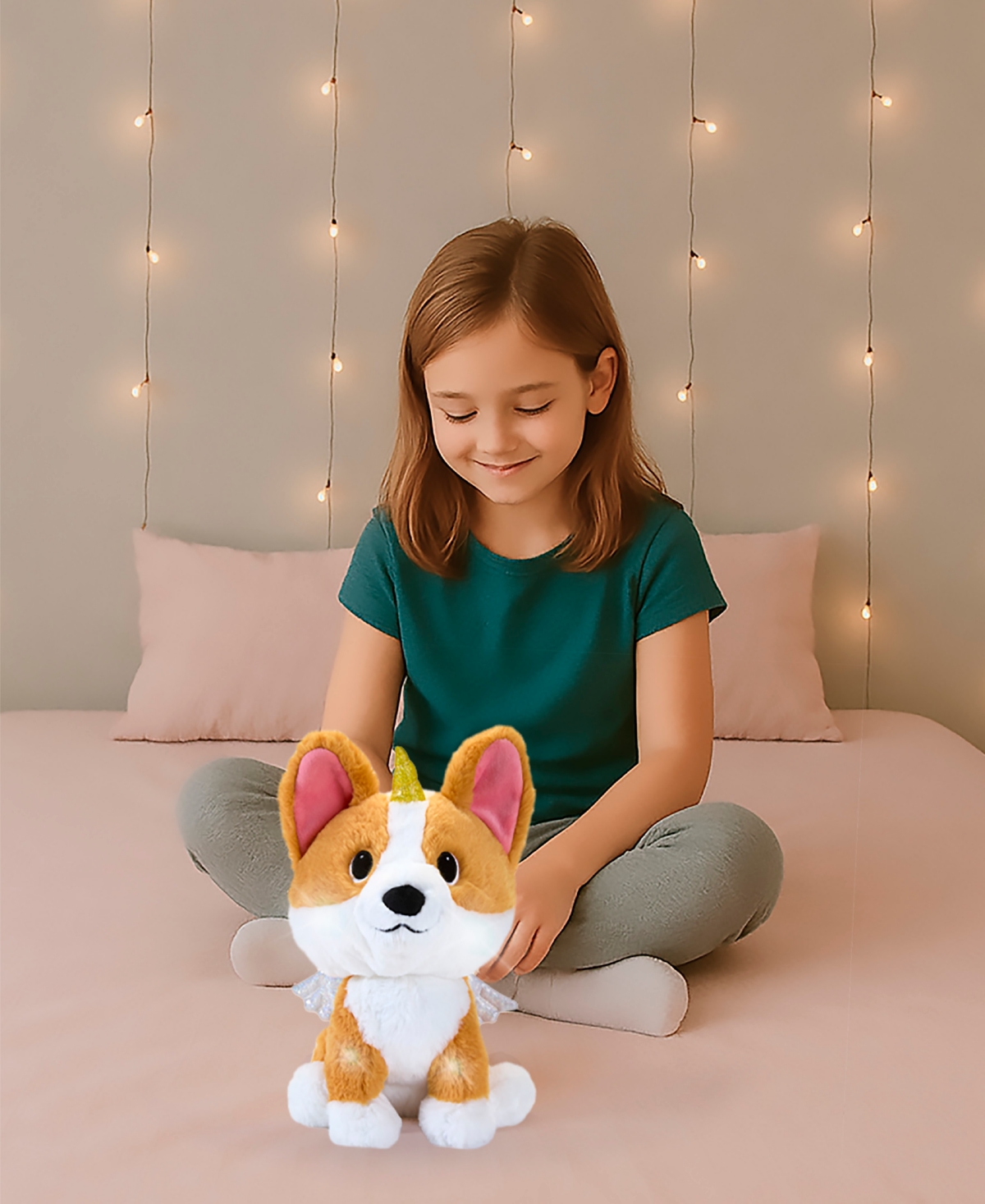 Geoffrey's Toy Box Star Brights 10" Fairy Corgi Led Plush Toy In Orange