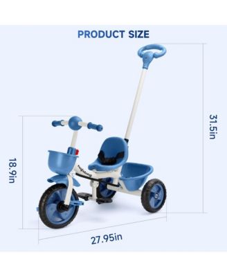 Toddler Tricycle Kids Trike for Ages 1-3 with Detachable Push Bar & Safety Harness for a Secure Ride