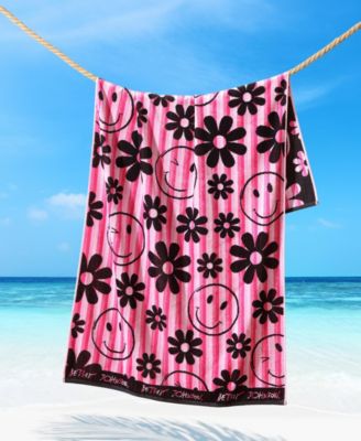 Smiley Daisy Printed Cotton Blend Beach Towel, 36" x 72"