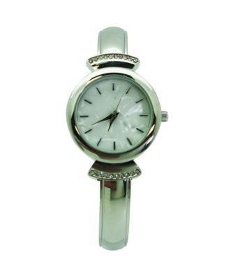Silver Pearl Tone Face Metal Bangle Watch