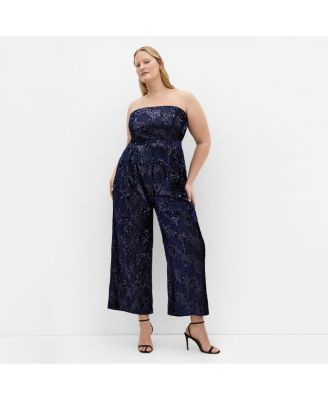 Plus Size Glimmer Sequin Strapless Jumpsuit