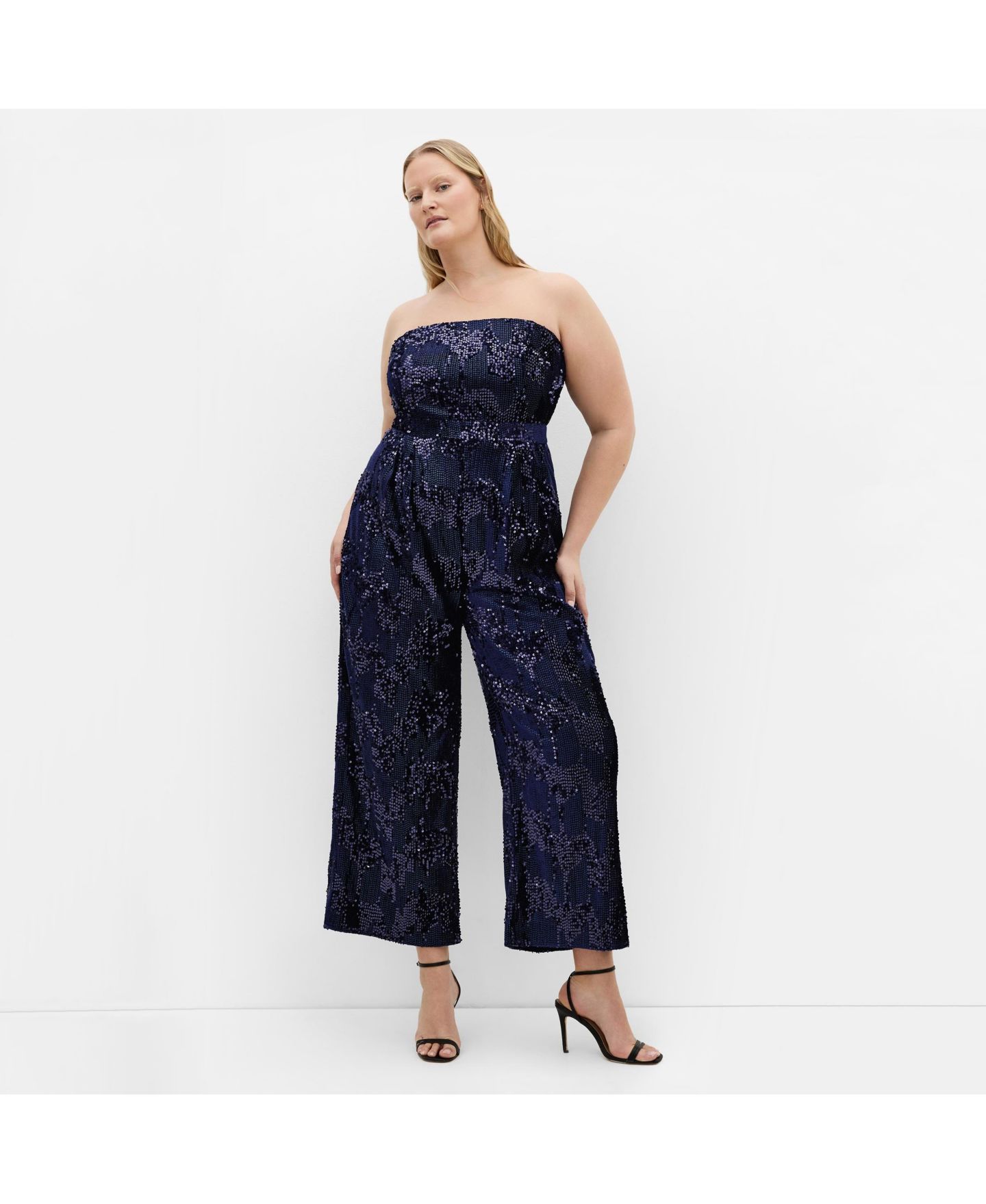 Женский комбинезон CITY CHIC Plus Size Glimmer Sequin Strapless Jumpsuit, цвет: Тёмно-синий — фото 1