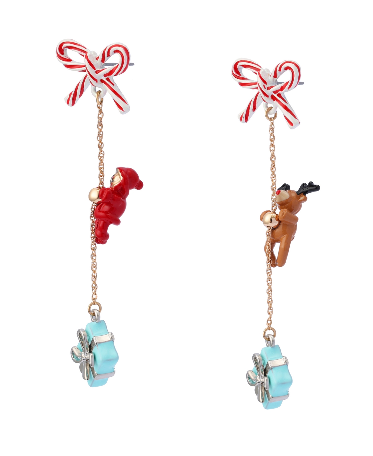 Betsey Johnson Multi-Colored Santa Baby Reindeer Mixed Charm Drop Earrings