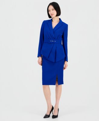 Women's Asymmetrical Belted Jacket & Pencil Skirt Suit Set