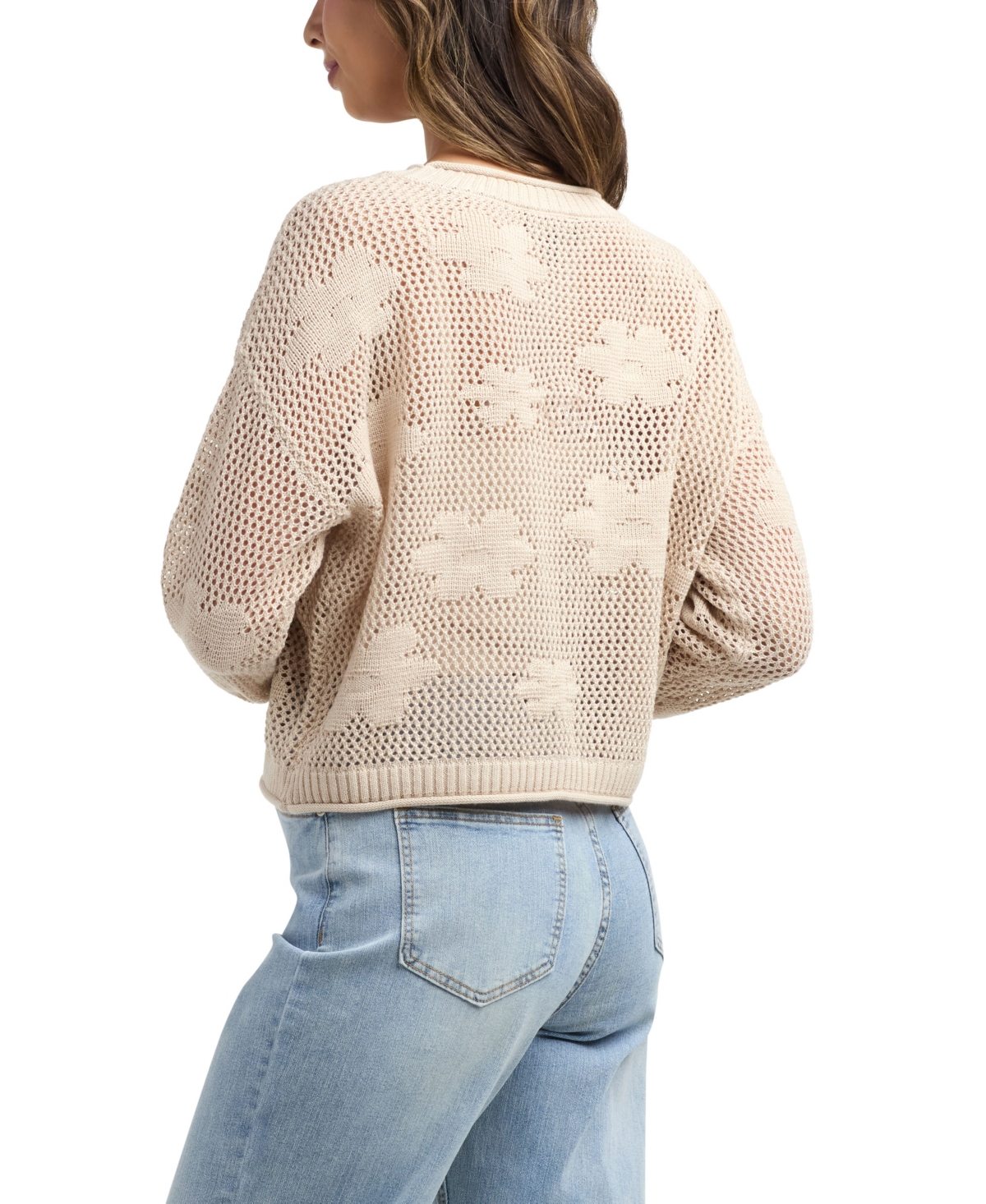 Bcx Women's Resort Daisy Cropped Crew Neck Sweater