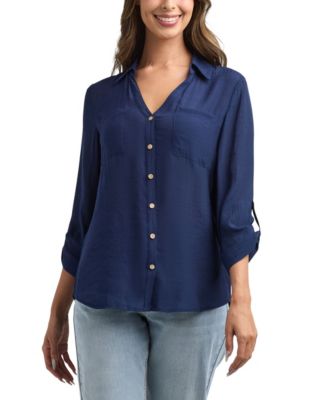 BCX - Women's Resort Gauzy Texture Collared Button Up Shirt