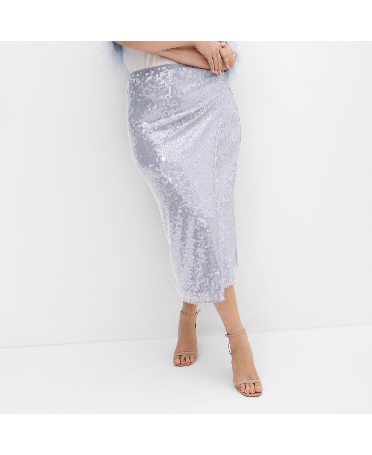 Plus Size Sequin Midi Skirt