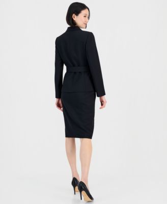 Women's Asymmetrical Belted Jacket & Pencil Skirt Suit Set