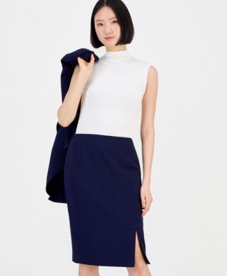 Women's Asymmetrical Belted Jacket & Pencil Skirt Suit Set