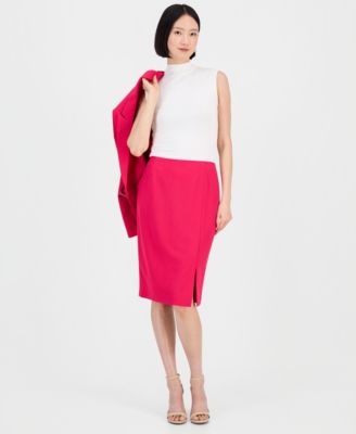 Women's Asymmetrical Belted Jacket & Pencil Skirt Suit Set