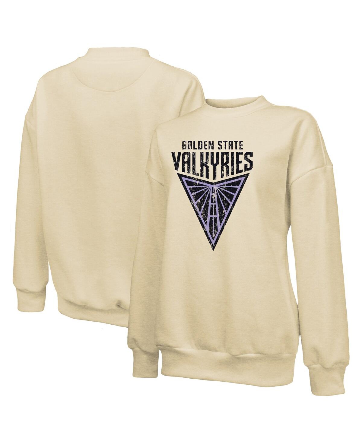 Majestic Women's Cream Golden State Valkyries Primary Logo Drop Shoulder Tri-blend Pullover Sweatshirt In White