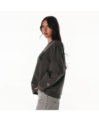 Women's Charcoal Baltimore Ravens Rock Crystal Oversized Crewneck Sweatshirt