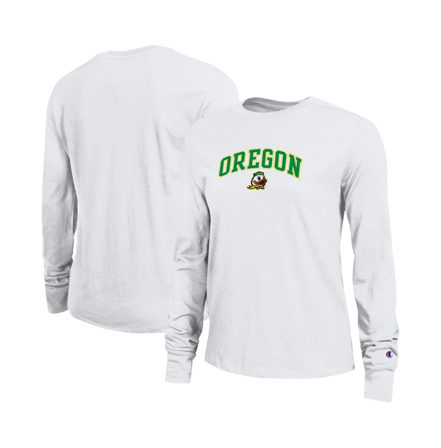 Женская футболка Champion White Oregon Ducks Arch Over Logo Long Sleeve — фото 1