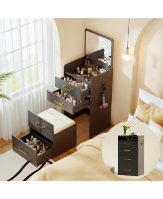 3-in-1 Vanity Desk with Flip Mirror, Glass Top, 3 Drawers