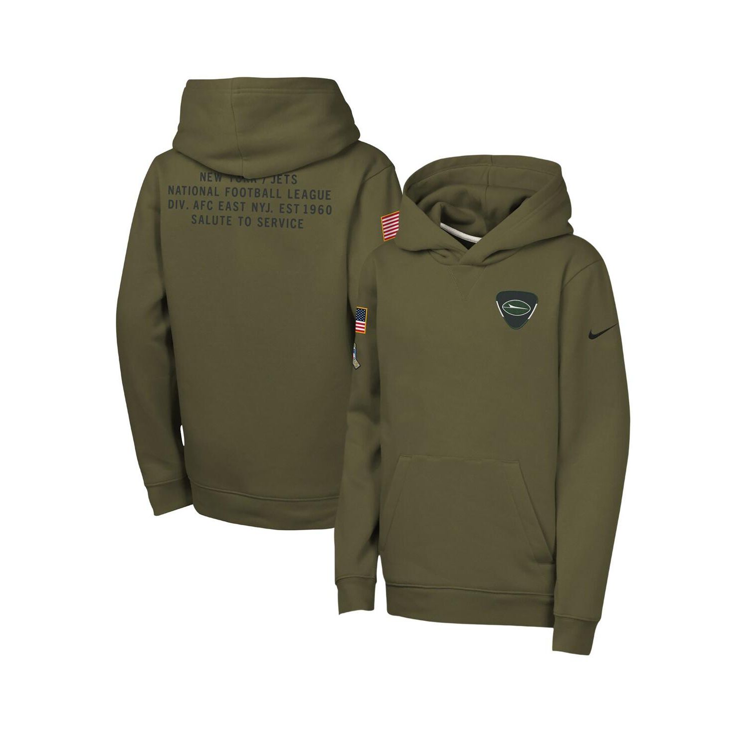Big Boys and Girls Olive New York Jets 2025 Salute to Service Club Fleece Hoodie