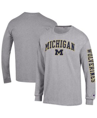 Champion - Men's Heather Gray Michigan Wolverines Arch Over Logo 2-Hit Long Sleeve T-Shirt