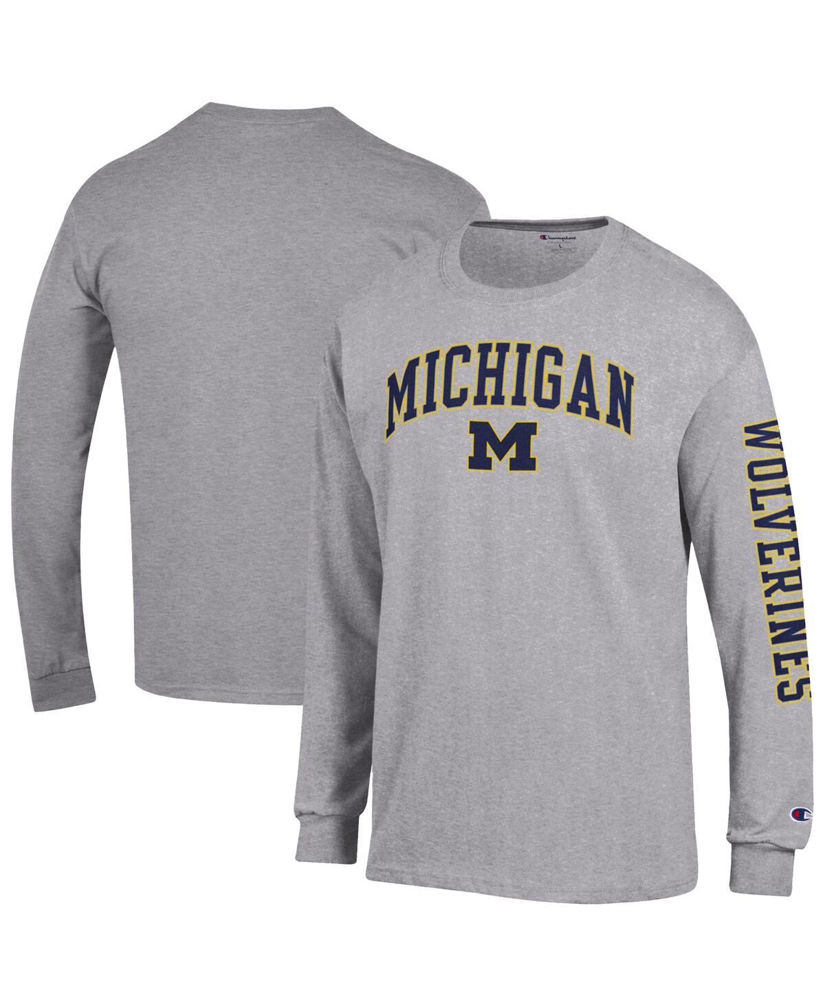 Champion Men's Heather Gray Michigan Wolverines Arch Over Logo 2-Hit Long Sleeve T-Shirt