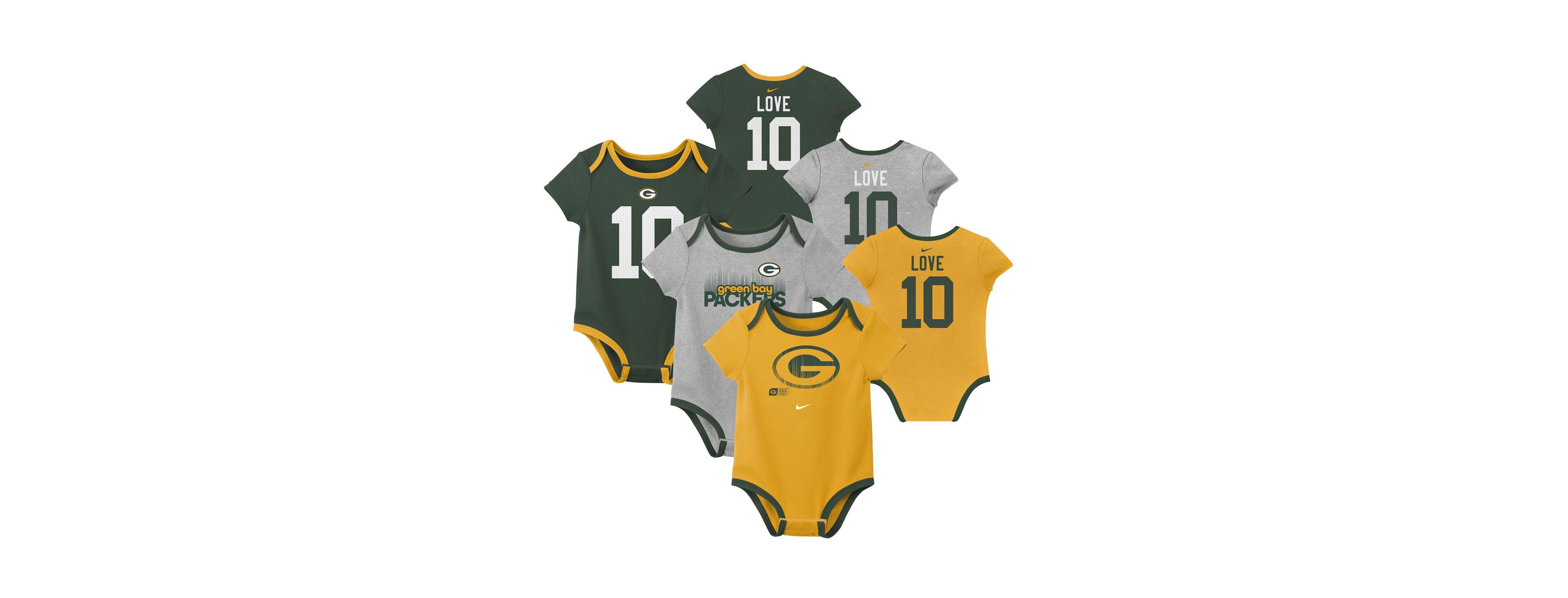 Nike Baby Boys and Girls 3-Pack Jordan Love Green Bay Packers Name Number Bodysuit Set