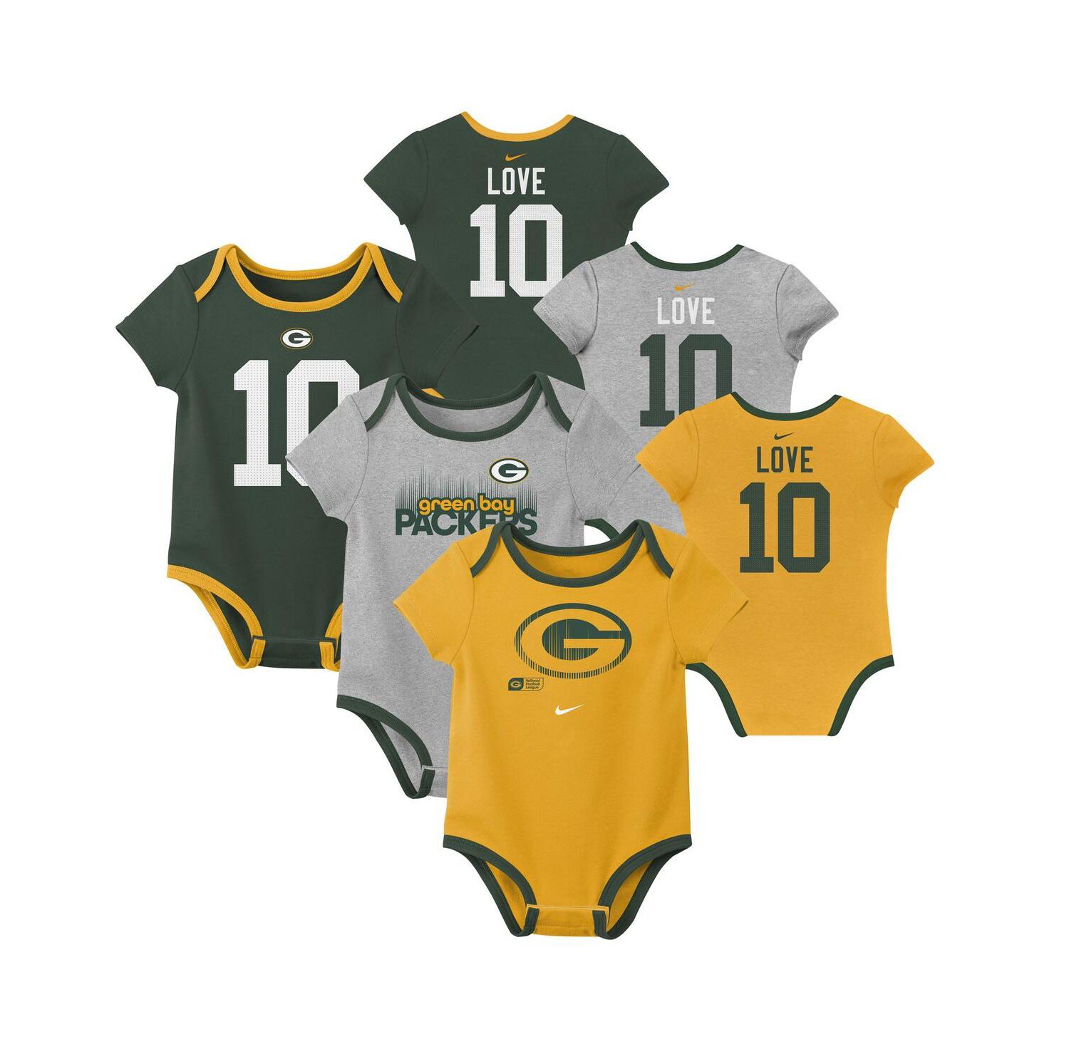 Baby Boys and Girls 3-Pack Jordan Love Green Bay Packers Name & Number Bodysuit Set