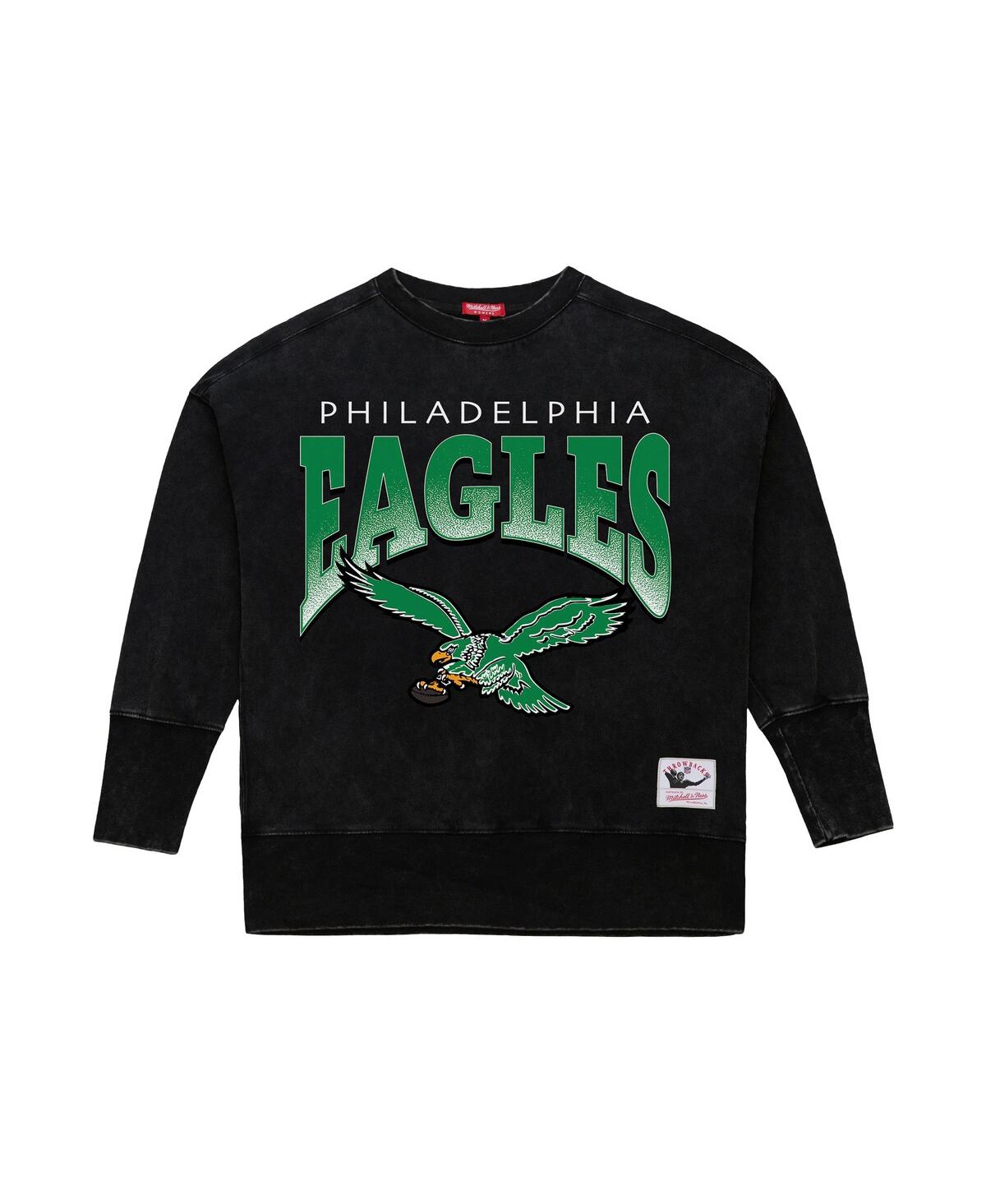 Mitchell & Ness Black Philadelphia Eagles Delineate Mineral Wash Crewneck Sweatshirt In Black