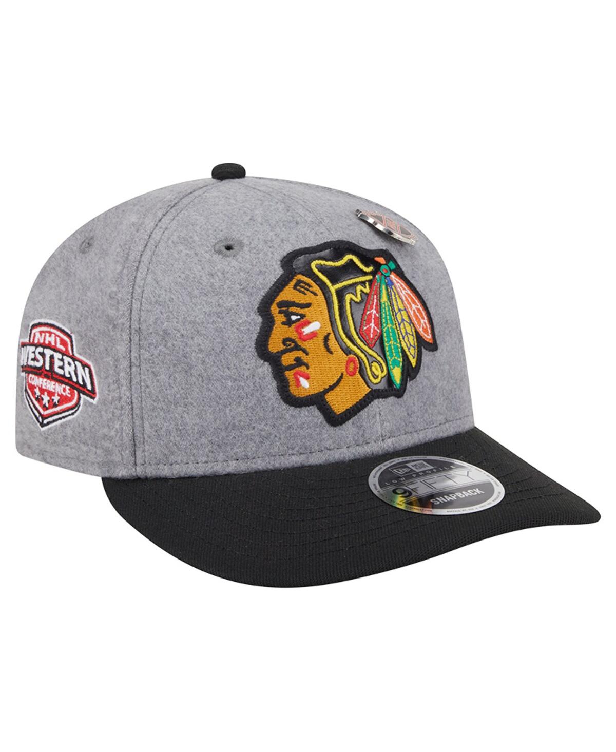 New Era Men'sâ Gray/black Chicago Blackhawks Wool Pin Low Profile 9fifty Snapback Hat