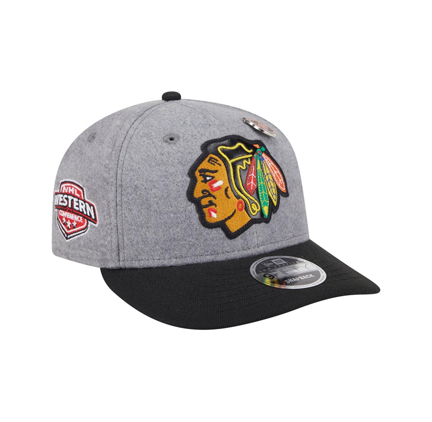 Men's Gray/Black Chicago Blackhawks Wool Pin Low Profile 9FIFTY Snapback Hat