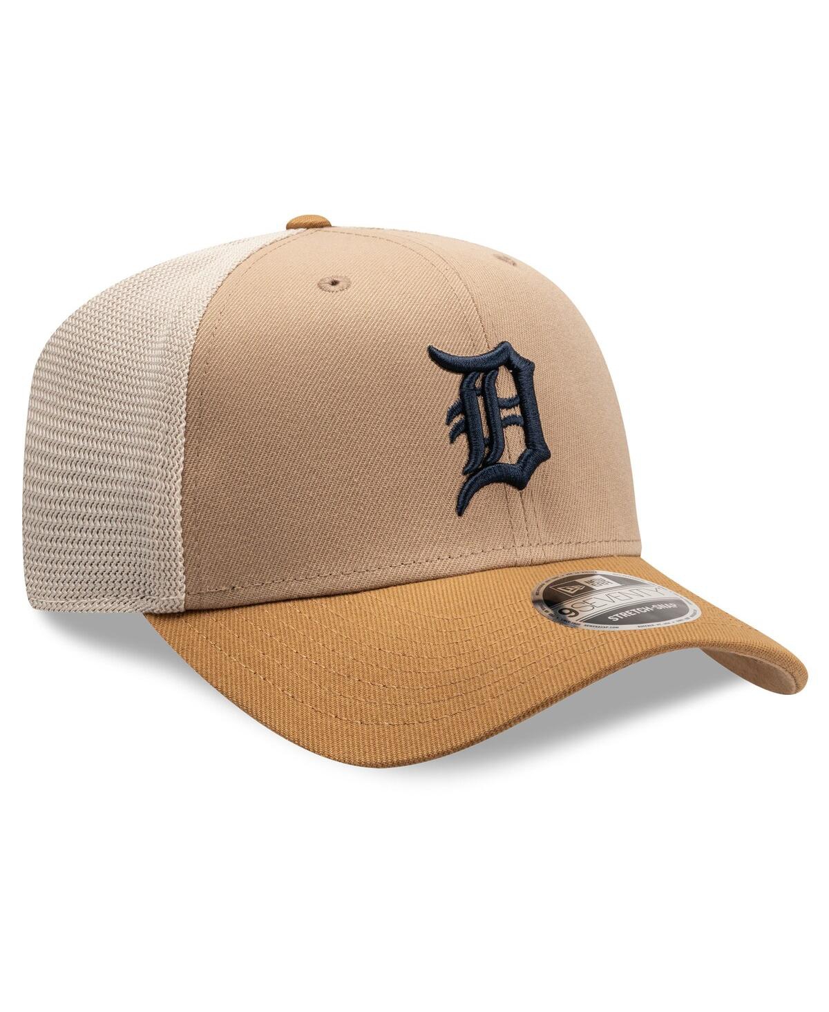 New Era Men's Stone/white Detroit Tigers 9seventy Trucker Adjustable Hat In Brown
