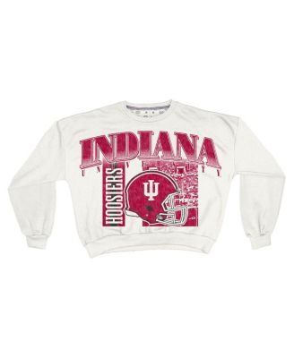 Women's White Indiana Hoosiers Oversized Janice Retro Waist-Length Sweatshirt